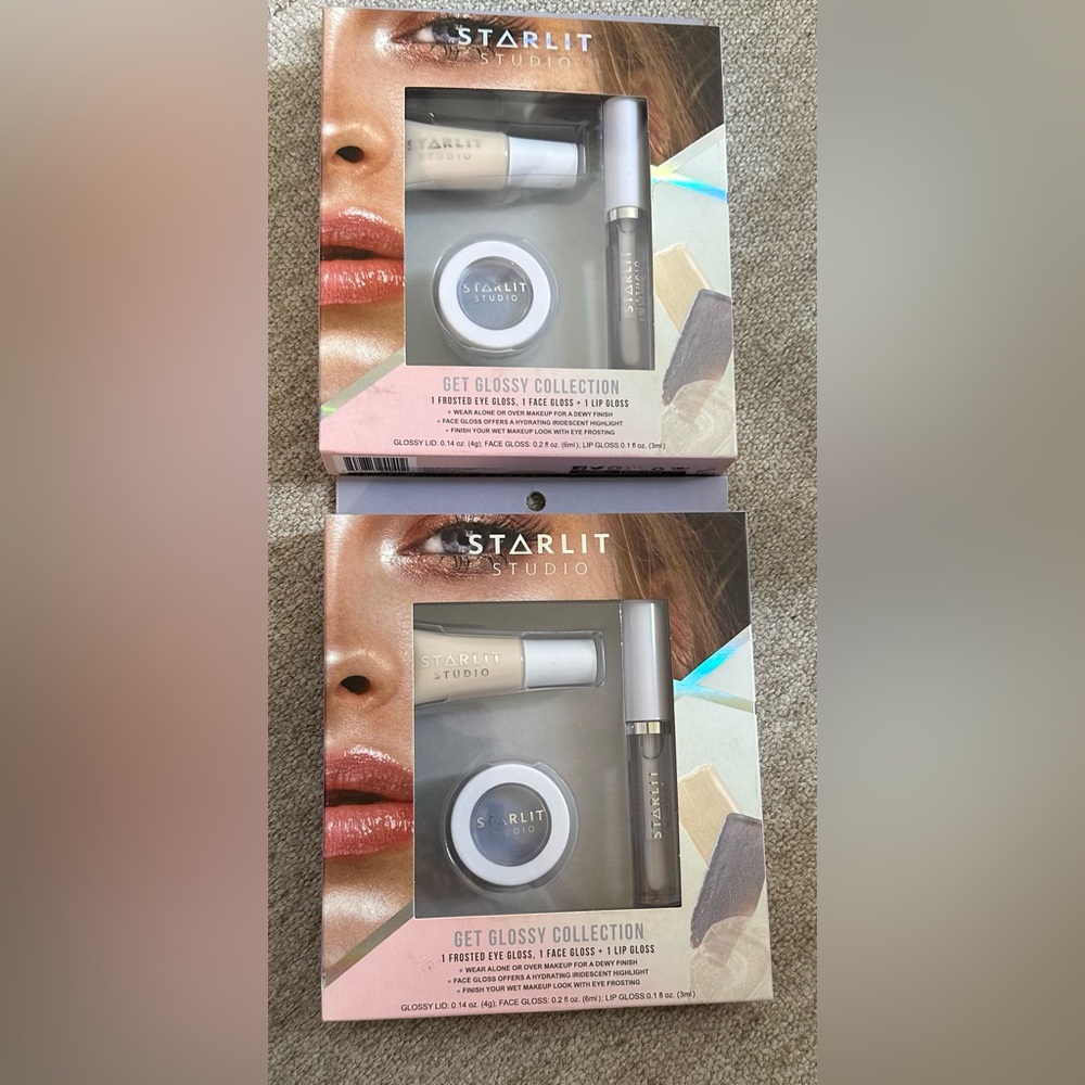 Starlit Studio Get Glossy Collection Eye, Face and Lip Gloss Set 2-pack New